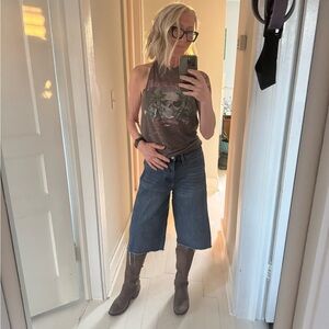 OAT 8 29 Distressed Frayed Jeans Gauchos